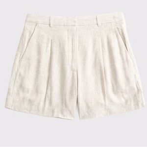 Abercrombie & Fitch Curve Love Linen Blend High Rise Shorts in White Size 25